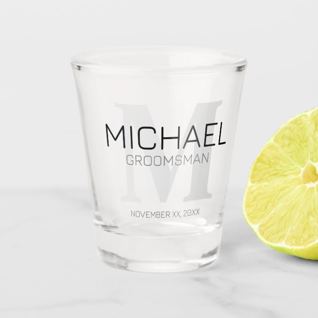 Vaso De Chupito Monograma masculino personalizado y Groomsmen de n (Anverso)