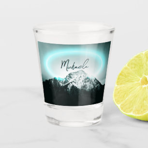 Vaso De Chupito Monograma misterioso de neón azul de montaña nevad