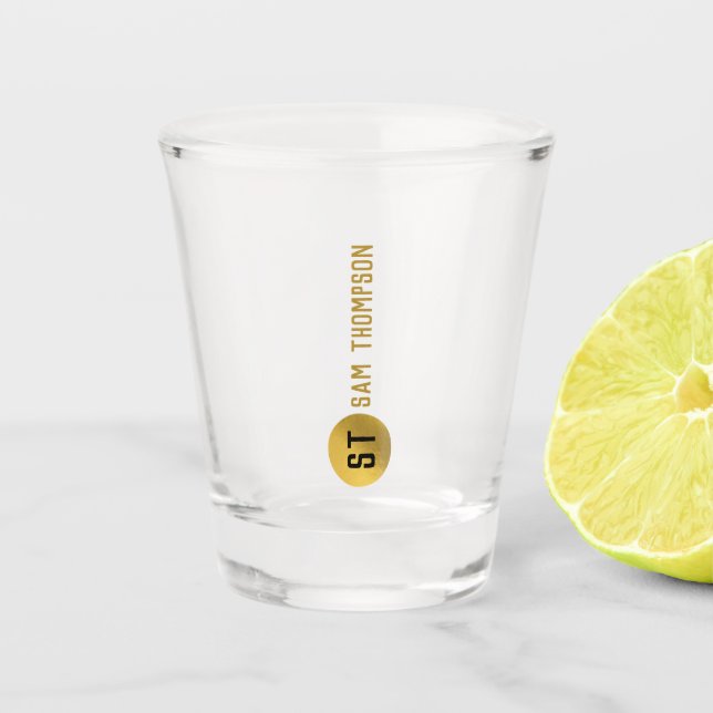 Vaso De Chupito Monograma moderno de lujo y negro personalizado (Anverso)