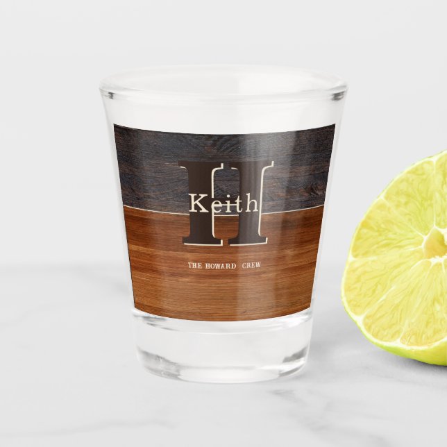 Vaso De Chupito Monograma moderno de madera rústica tono marrón (Anverso)