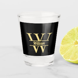 Vaso De Chupito Monograma negro y oro | Guión inicial elegante