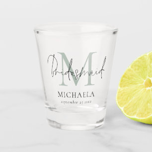 Vaso De Chupito Monograma Nombre inicial Script Bridesmaid Sage