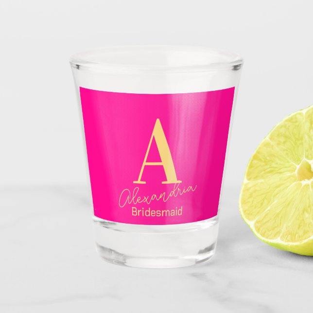 Vaso De Chupito Monograma Personalizado de Dama de Honor Moderno (Anverso)