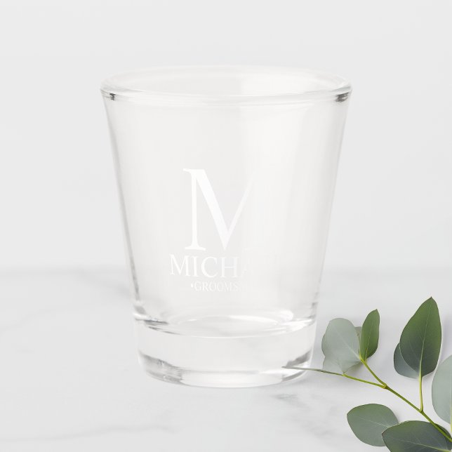 Vaso De Chupito Monograma personalizado moderno y Groomsman de nom (Subido por el creador)
