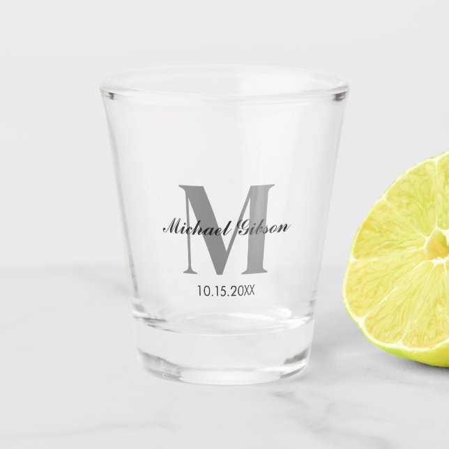 Vaso De Chupito Monograma personalizado y nombre para padrinos (Anverso)