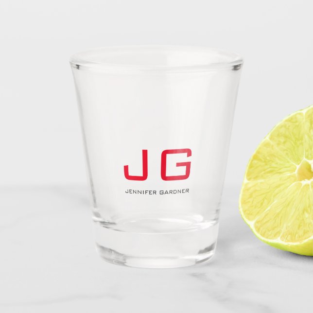 Vaso De Chupito Monograma rojo blanco y negro de moda (Anverso)