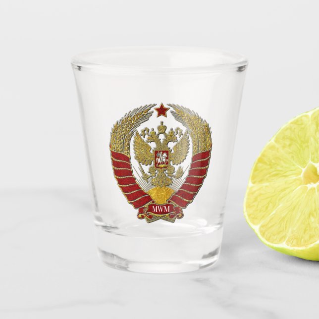 Vaso De Chupito Monograma ruso elegante del escudo de armas (Anverso)