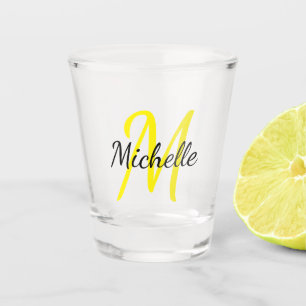 Vaso De Chupito Monograma simple amarillo y negro trendy clásica