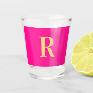 Vaso De Chupito Monograma simple moderno rosa caliente