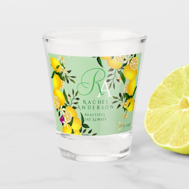 Vaso De Chupito Monograma Verde Limón (Anverso)