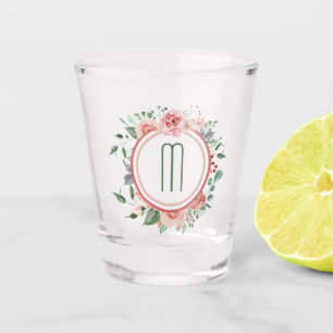 Vaso De Chupito Monograma verde rosado elegante del marco del