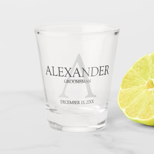 Vaso De Chupito Monograma y Groomsman personalizados (Anverso)