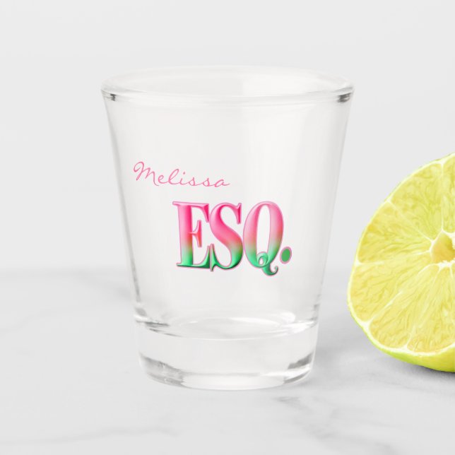 Vaso De Chupito Monogrammed ESQ. Ombre Pink & Green Shot Glass (Anverso)