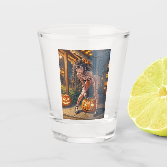 Vaso De Chupito Monstruo de Halloween Jack-o-Lantern y chica murci (Anverso)