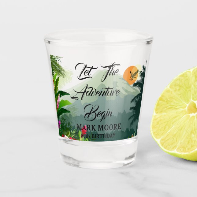 Vaso De Chupito Montaña, bosque y atardecer (Anverso)