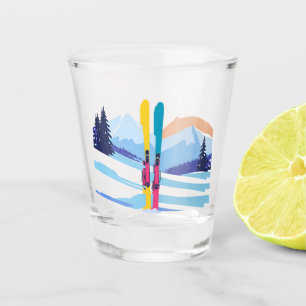 Vaso De Chupito Montaña de esquí de invierno