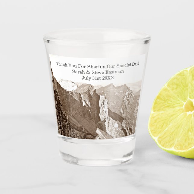 Vaso De Chupito Montaña Rock Climbing Wedding Favor Date (Anverso)