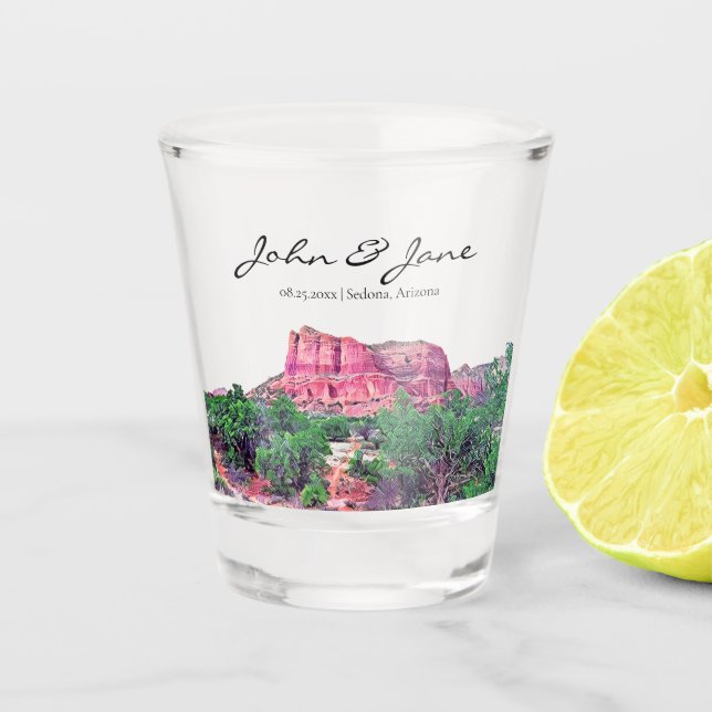 Vaso De Chupito Montañas pintadas de Arizona personalizadas con vi (Anverso)