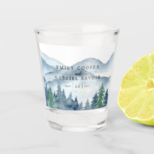 Vaso De Chupito Montañas Rústicas Selva acuarela Boda Memento