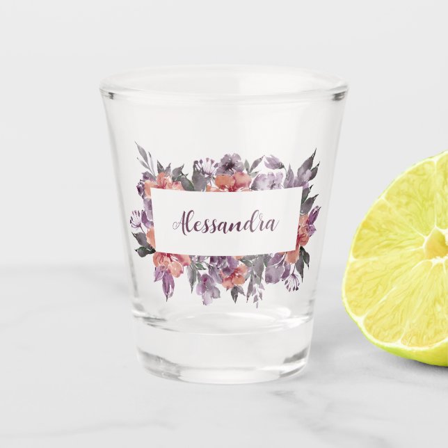 Vaso De Chupito Morado floral rosa Rectangular (Anverso)