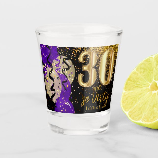 Vaso De Chupito Morado, negro y Purpurina de oro 30 cumpleaños (Anverso)