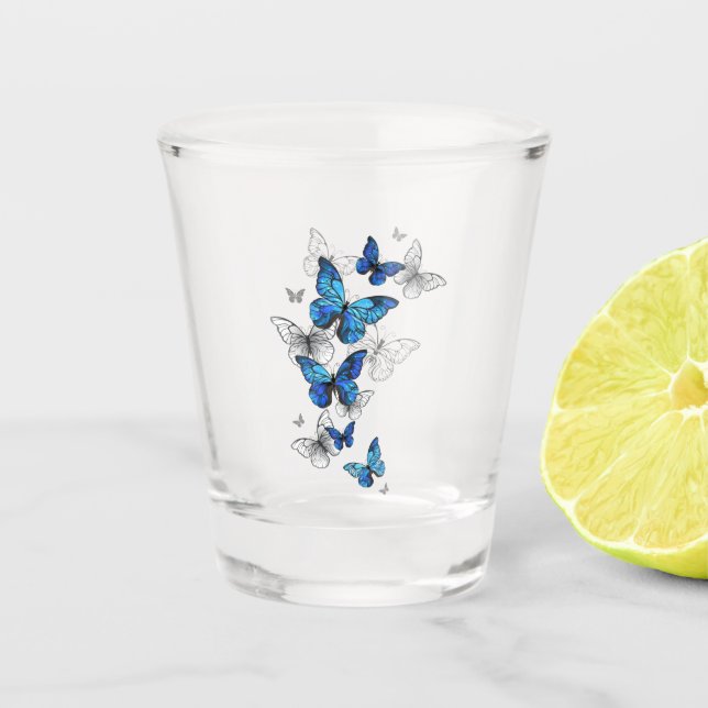 Vaso De Chupito Morfo de las mariposas voladoras azules (Anverso)