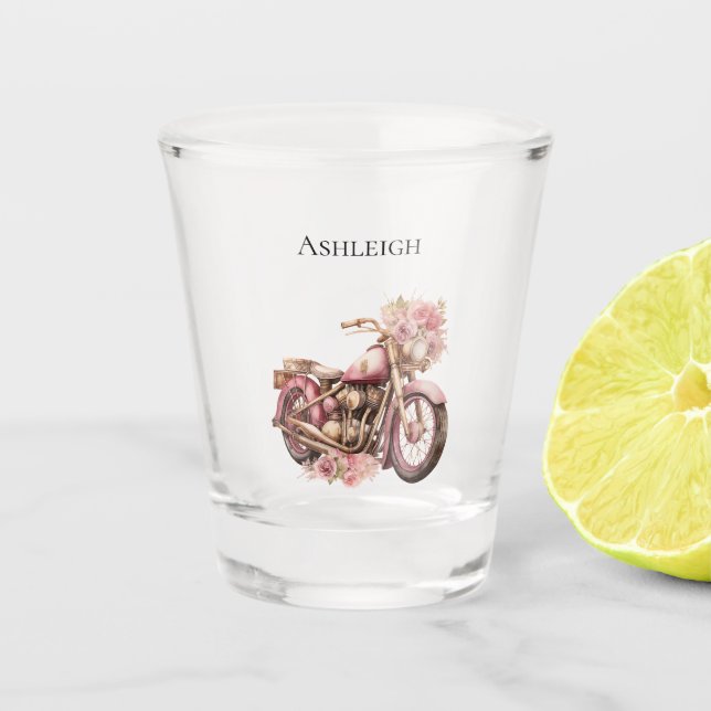 Vaso De Chupito Motocicleta floral rosa   (Anverso)