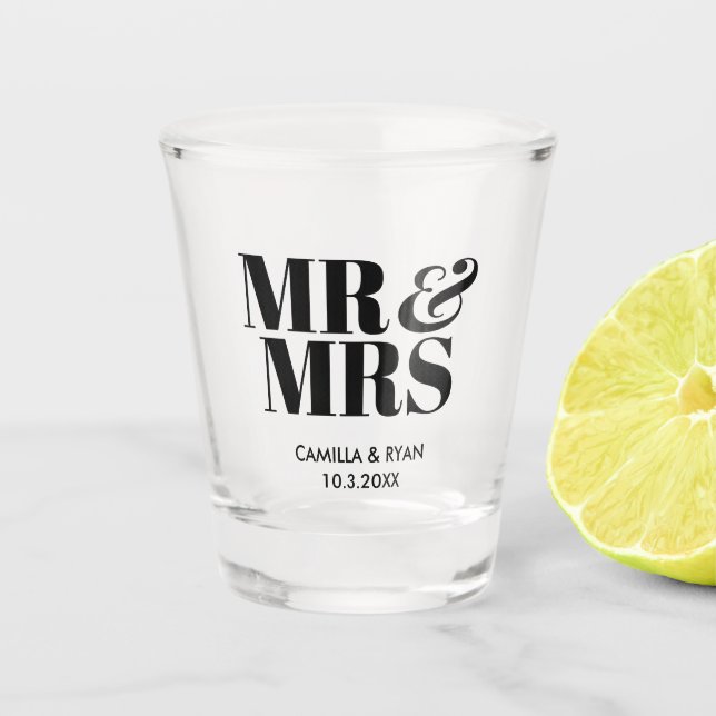Vaso De Chupito Mr. y Mrs. Personalized Wedding Favor Shot Glasses (Anverso)