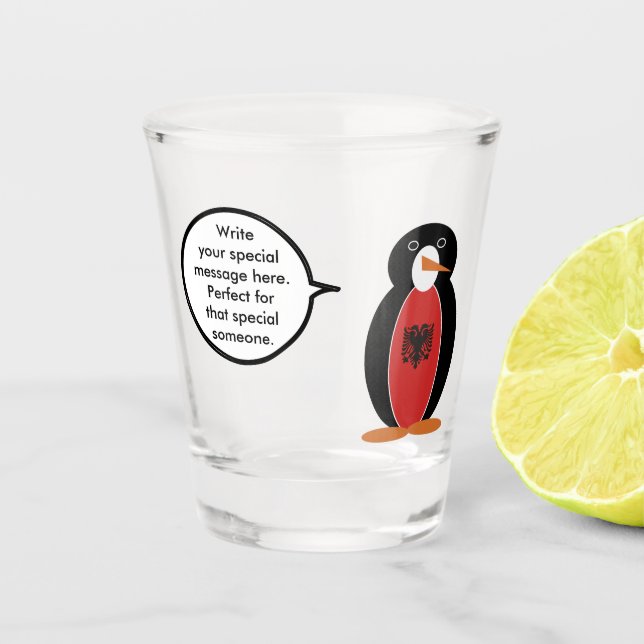 Vaso De Chupito Ms Penguin Bandera Albanesa Conversaciones (Anverso)