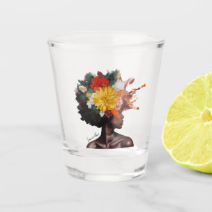 Vaso De Chupito Mujer afroamericana con pelo afro floral (2)