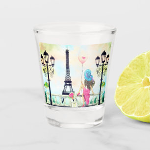 Vaso De Chupito Mujer con globo rosa en París recibe disparo de cr