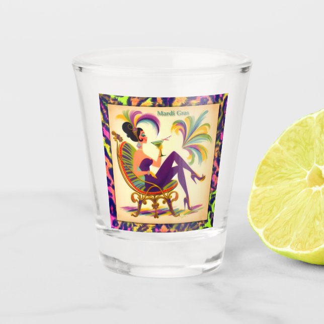 Vaso De Chupito Mujer Mardi Gras De Mediados Del Siglo Con Martini (Anverso)