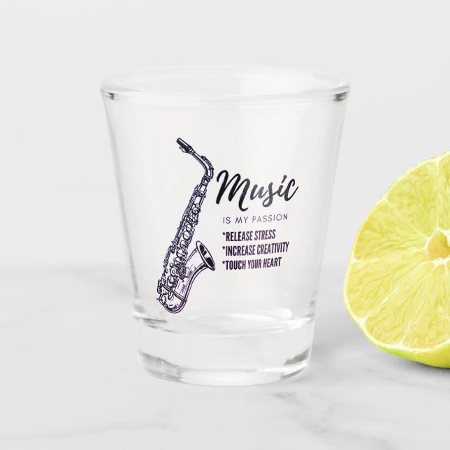 Vaso De Chupito Música, instrumento, amantes, saxofón (Anverso)