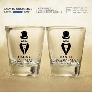 Vaso De Chupito Mustache Tux, gorra superior, personaliza al mejor