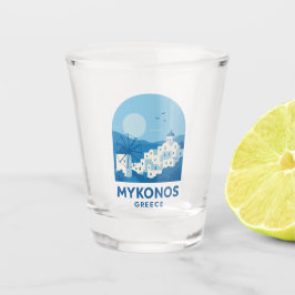 Vaso De Chupito Mykonos Grecia Arte de Viaje Minimalista Azul