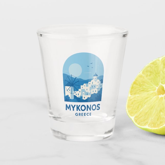 Vaso De Chupito Mykonos Greece Blue Minimalist Travel Art  (Anverso)