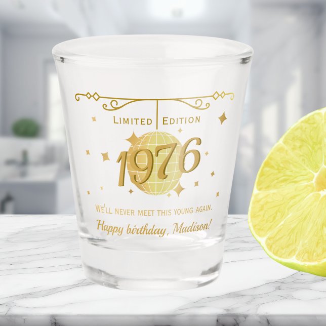 Vaso De Chupito Nacido en 1976 Cumpleaños 50 bebidas barware (Subido por el creador)