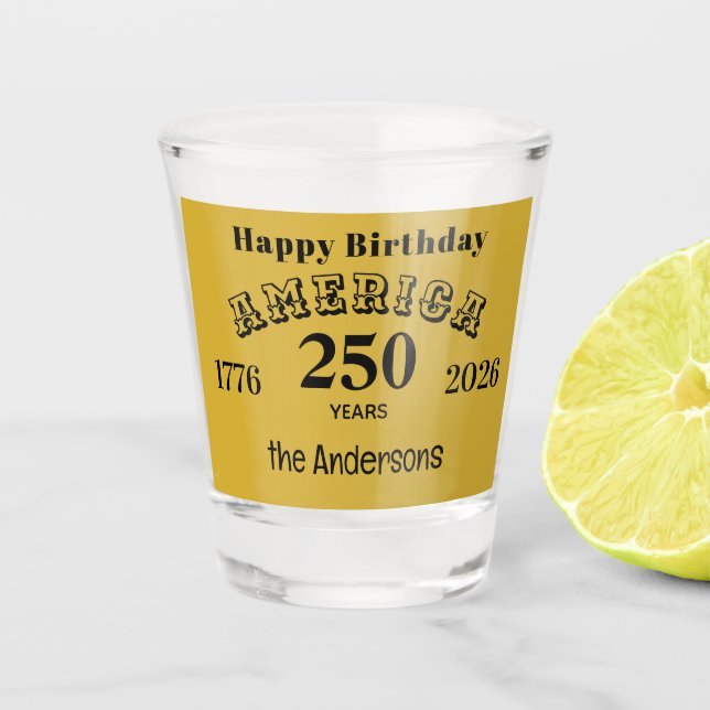Vaso De Chupito Name || Happy Birthday America 250 Years Gold (Anverso)
