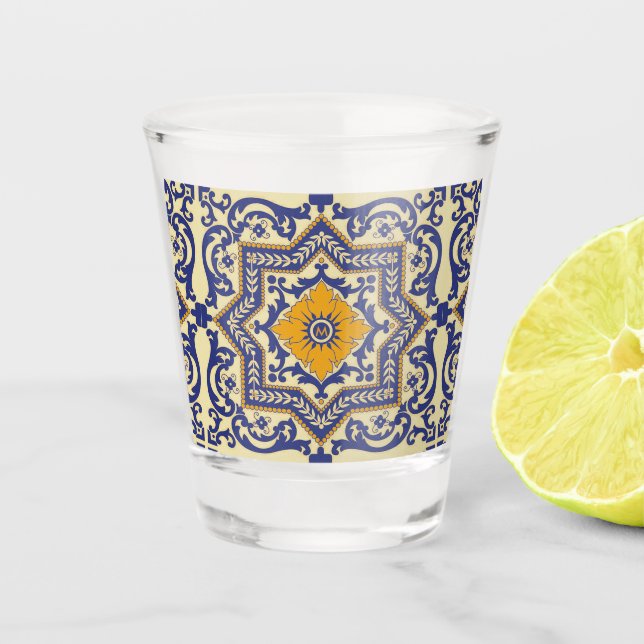 Vaso De Chupito Naranja azul de estilo Azulejo cerámico (Anverso)