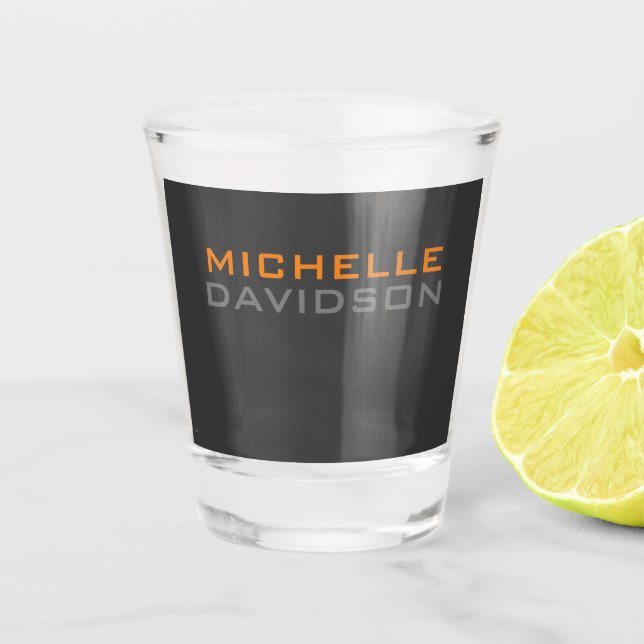 Vaso De Chupito Naranja Gris moderno Texto negrita Nombre Minimali (Anverso)