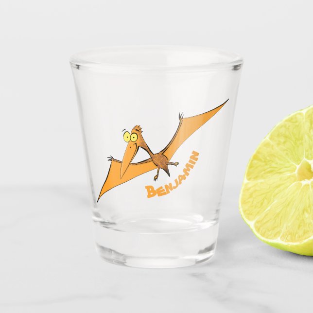 Vaso De Chupito Naranja lindo y gracioso personalizado pterodáctil (Anverso)