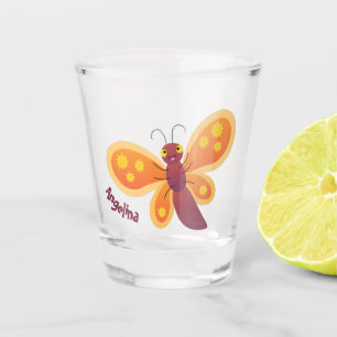 Vaso De Chupito naranja muy feliz personalizado mariposa ilustraci