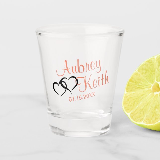 Vaso De Chupito Naranja Pastel y Novia Negra y Groom (Anverso)