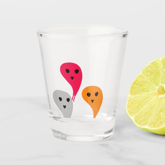 Vaso De Chupito Naranja rojo amarillo gris halloween patrón fantas (Anverso)