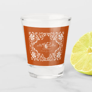 Vaso De Chupito Naranja Romántico Quemado Sr. y Sra. Boda Vidrio D