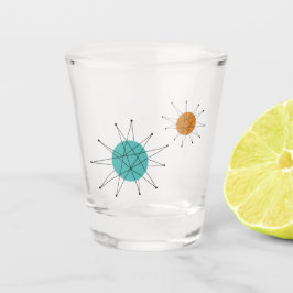 Vaso De Chupito Naranja Turquoise Franciscano Starburst Mid Centur