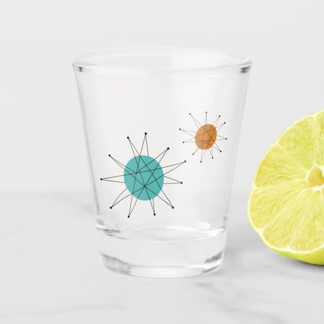 Vaso De Chupito Naranja Turquoise Franciscano Starburst Mid Centur (Anverso)