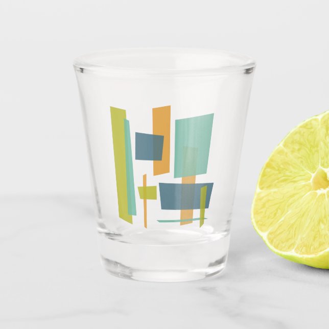 Vaso De Chupito Naranja Verde Azul Resumen Rectángulos Mid Siglo (Anverso)