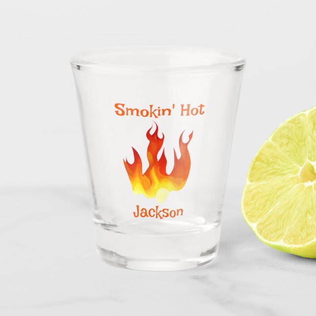 Vaso De Chupito Naranja y Rojo Llama Personalizado Caliente (Anverso)
