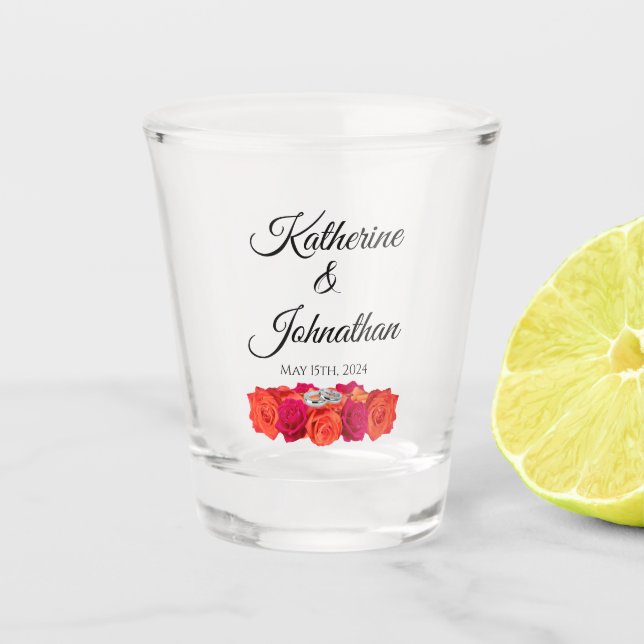 Vaso De Chupito Naranja y rosas rosadas - Dinero/danza de tiro- (Anverso)